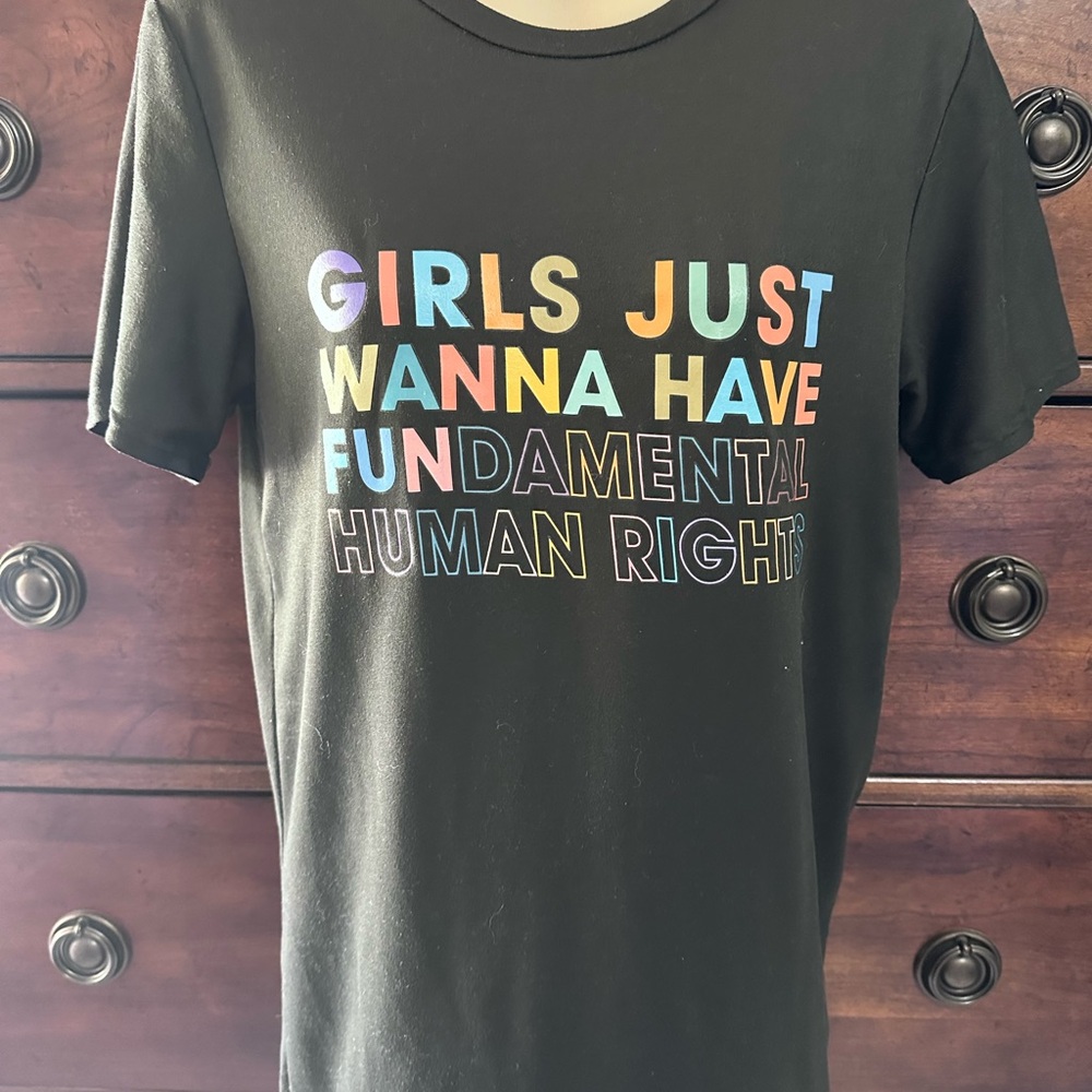 Black T-Shirt with Colorful Text